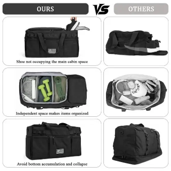 Tactical Travel Duffel bag with Removable Dividers & Shoe Compartment, Weekender Carry on Bag image {3}
