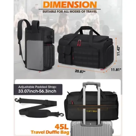 Gym Bag for Men, 45L Sports Travel Duffel Bag with Shoe & Laptop Compartment, Gym Workout Backpack image {3}