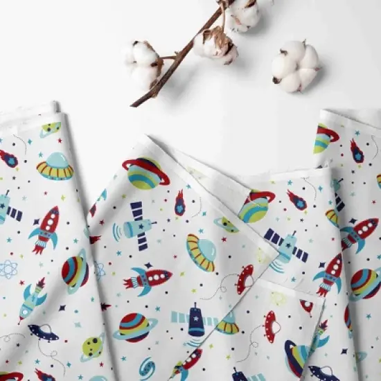 Bacati - Space Multicolor Boys Cotton Crib Rail Guard Covers set of 2 image {4}