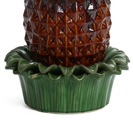 LuxenHome 17" Tabletop Ceramic Water Fountain, Pineapple Indoor and Outdoor Waterfall Fountains for Patio, Garden Decor Brown image {5}