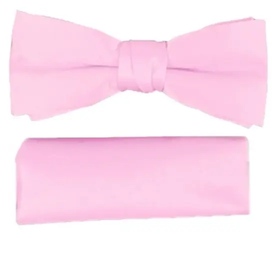 New Men's Solid Pre Tied Bow Tie and Hanky Set image {14}