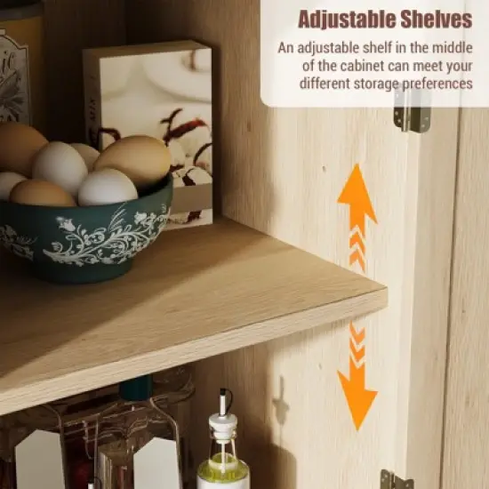 72-Inch Tall Narrow Kitchen Pantry Cabinet with 4 Doors & Drawer, Adjustable Shelves, Farmhouse Wooden Storage Cupboard, Natural Finish image {5}