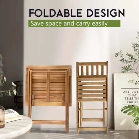 FDW Outdoor Bistro Set with 2 Chairs and Square Table for Pool Beach Backyard Balcony Porch Deck Garden Wooden Furniture, Natural image {2}