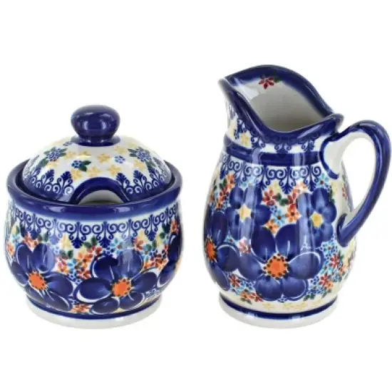 Blue Rose Polish Pottery 1583 Vena Cream & Sugar Set image {6}