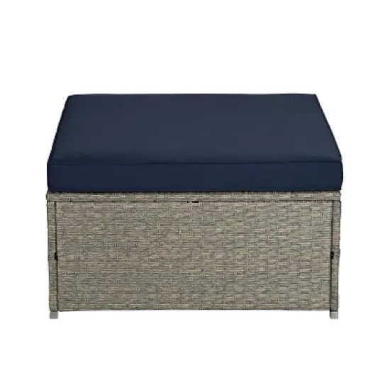 6pc Outdoor Rattan Wicker Set with Sectional, Chairs, Accent Table & Ottoman - Gray/Navy - GODEER image {7}