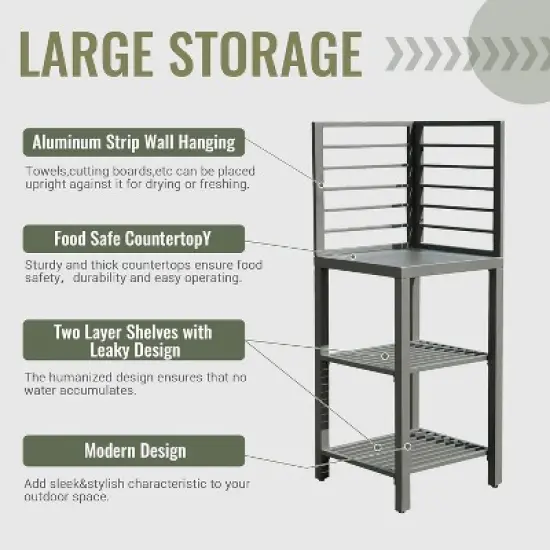 CLIHOME Outdoor Aluminum Freestanding Kitchen Storage Island with Double Storage Rack image {5}