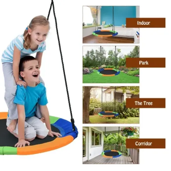 Costway 40'' Flying Saucer Tree Swing Outdoor Play Set w/ Adjustable Ropes Colorful/Camouflage Green image {5}