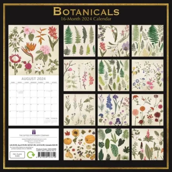The Gifted Stationery 2024 Square Wall Calendar, Botanicals, 16-Month Arts & Antiques Theme with 180 Reminder Stickers (12x12 In) image {3}