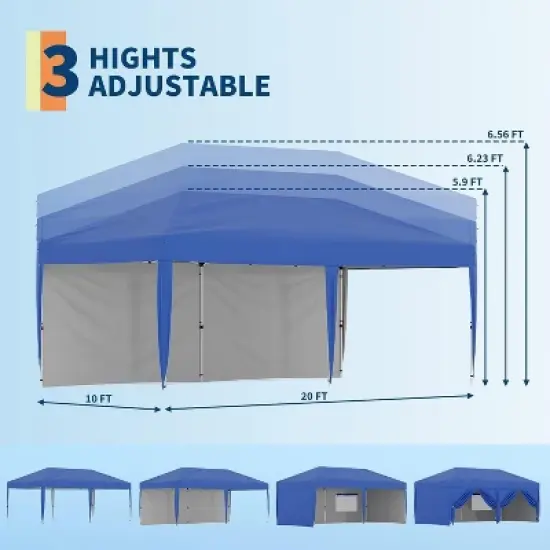 10'x20' Commercial Pop-Up Canopy Tent &ndash; Instant Setup Shelter with 2 Sidewalls, 12 Stakes & 6 Sandbags, Portable Outdoor Tent image {3}