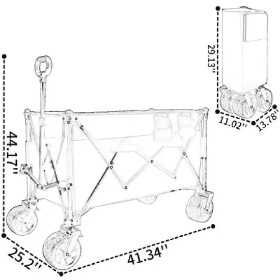 YONWAY Heavy-Duty Folding Wagon Cart with 480lbs Capacity All-Terrain Wheels,Side Pockets, Brakes & Drink Holders for Camping,Beach image {2}