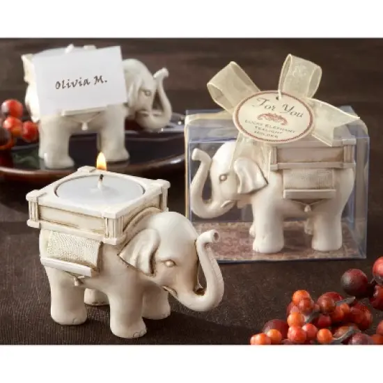 12ct Lucky Elephant Tea Light Holder White - Kate Aspen image {1}