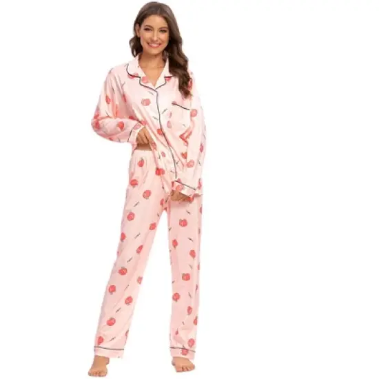 cheibear Womens Sleepwear Lounge Cute Print Nightwear with Pants Long Sleeve Pajama Set image {5}