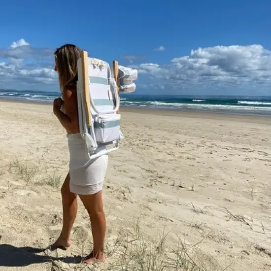 Sunnylife Deluxe Beach Chair - La Palma Sage Stripe - Adjustable, Cooler Bag image {4}