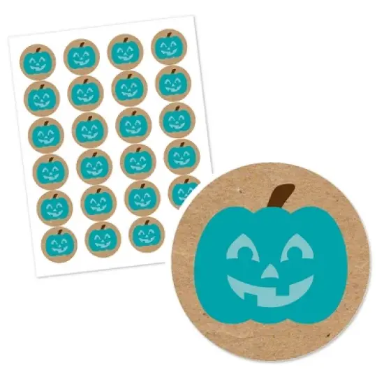 Big Dot of Happiness Teal Pumpkin - Halloween Allergy Friendly Trick or Trinket Circle Sticker Labels - 24 Count image {1}