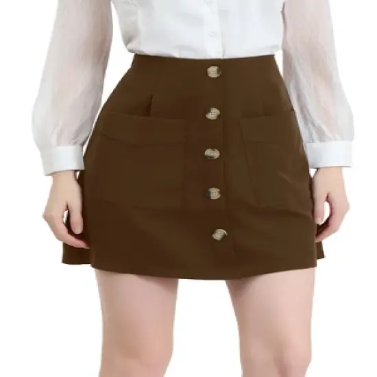 Allegra K Women's Buttons Front A-line Short Cargo Casual Skirt image {8}