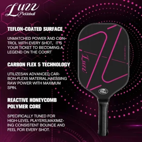 Luzz Pickleball ZZ Attack Paddle Fully Encased Carbon Fiber T700 Exceptional Spin & Power USAPA Approved Pickleball Racket for &lrm;Professional Players image {3}
