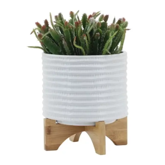 SEVOBAL Planters Small Plant Pot with Drainage Plug and Stand and Legs for Indoor Home Office Table Plants Flowers Herb, White, 8"*8"*10" image {5}