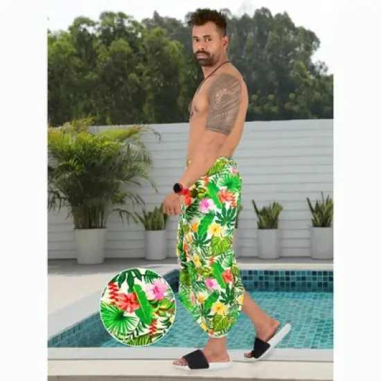 HAPPY BAY Men's Lava Lava Hawaiian Vacation Sarongs Summer Long Beach Cover Up Swimwear Holidays Pareo Beachwear for Men One Size White, Floral image {1}