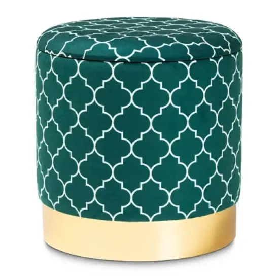 Serra Quatrefoil Velvet Upholstered Metal Storage Ottoman - Baxton Studio image {8}