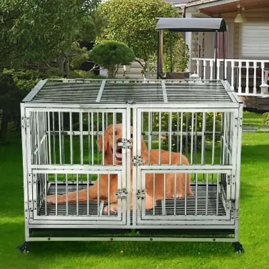 Acekool 48" Heavy-Duty Dog Crate for Large Dogs &ndash; Double Doors, Wheels & Removable Tray image {8}