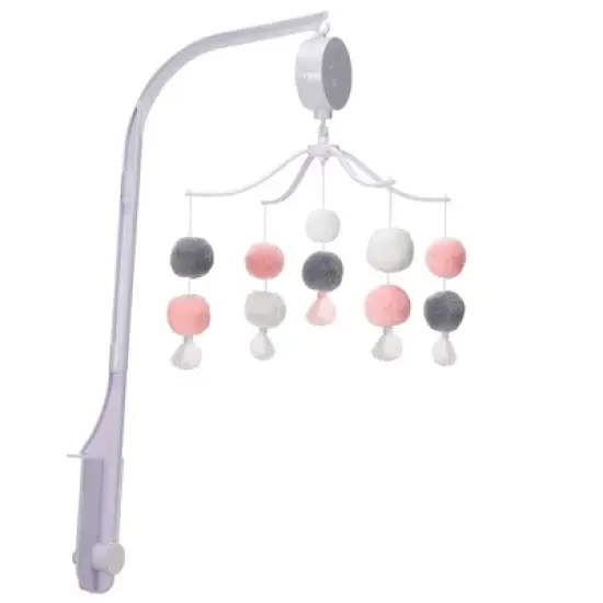 Bedtime Originals Blossom Pink/Gray Pom Pom Musical Baby Crib Mobile Soother Toy image {2}