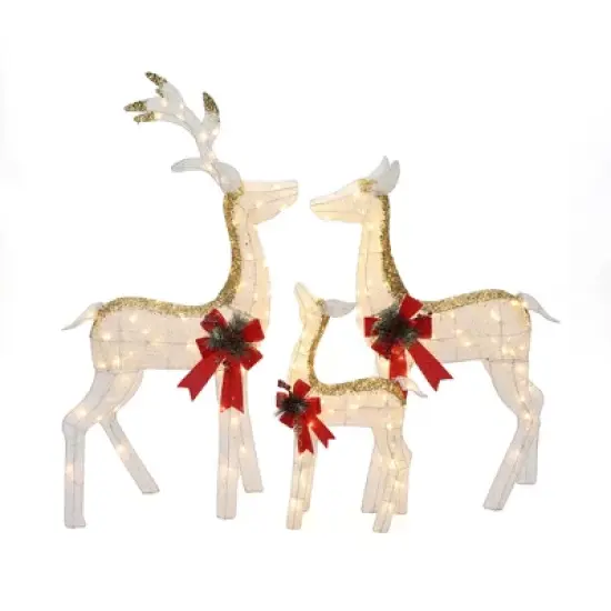 LuxenHome Lighted White & Gold Glitter Deer Family Set, Indoor/Outdoor Christmas Decoration White, Gold, Red, Green image {8}