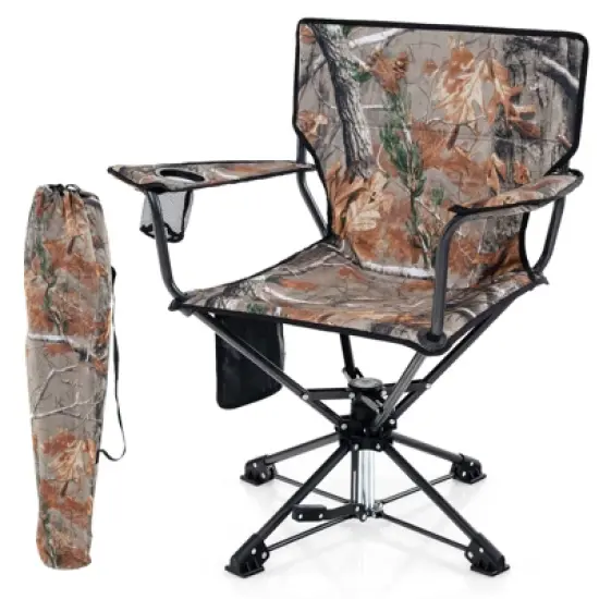 Tangkula 360&deg; Swivel Hunting Seat Folding Swivel Blind Chair w/ Cup Holder & Storage Pocket Storage Bag Non-slip Foot Pads Outdoor Hunting Chair image {11}