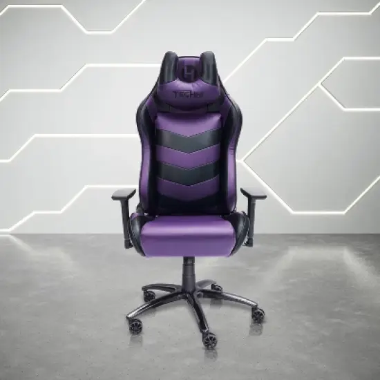 Ergonomic High Back Racer Style Video Gaming Chair Purple/Black - Techni Sport image {4}