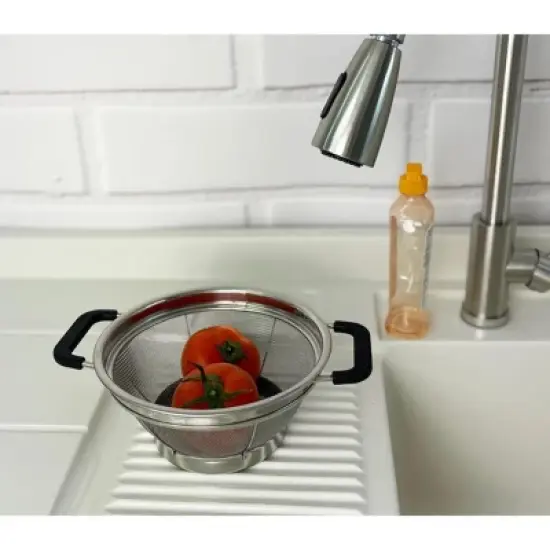 SAMMART Set of 2 Stainless Steel Mesh Colander with Black Silicone Handle - Strainer for Pasta, Noodle and Fruits image {3}