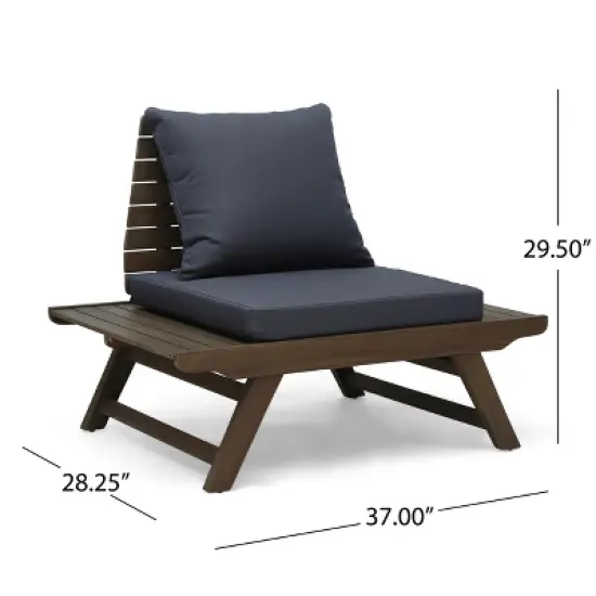 Christopher Knight Home Sedona Outdoor Acacia Wood 3 Piece Chat Set with Cushions image {4}
