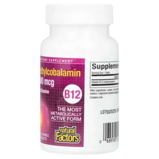 Natural Factors B12, Methylcobalamin, 1,000 mcg, 90 Chewable Tablets image {3}