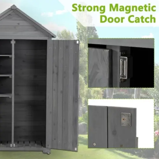 Gulches Outdoor Storage Cabinet, Garden Wood Tool Shed, Outside Wooden Shed Closet with Shelves and Latch for Yard 39.56"x 22.04"x 68.89" image {8}