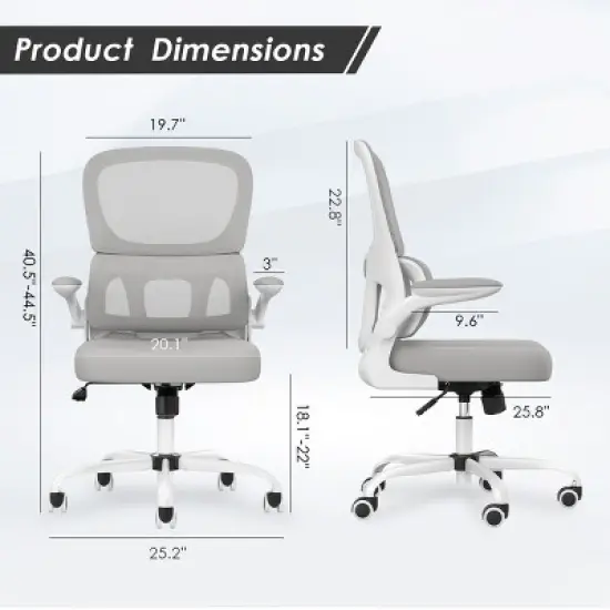 GlasFlength Task and Office Chairs with Support Armrest，Ergonomic, Adjustable，Computer Chair and Gaming Chair, Gray, 25.2"*25.8"*44.5" image {1}