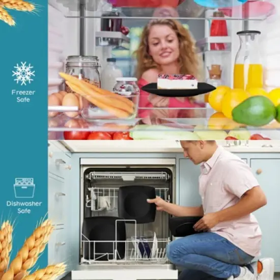 Itopfox 48-Piece Kitchen Plastic Wheat Straw Square Dinnerware Set for 12, Unbreakable Plates, Bowls, Tumblers, Dishwasher Safe, Outdoor Camping Dish image {3}