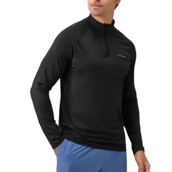 Anna-Kaci Active Men's Long Sleeve Quarter-Zip Pullover with Reflective Chest Detail and Slim Fit Design image {6}