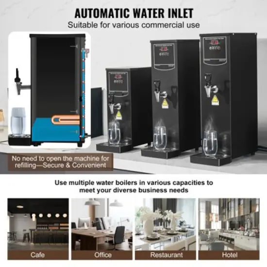 VEVOR Commercial Water Boiler, Electric Hot Water Dispenser with 316 Stainless Steel Heating Tube, 1500W Fast Heating 50L per Hour Hot Water Boiler image {4}