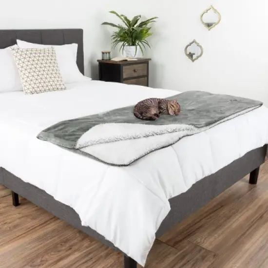 Waterproof Pet Blanket - 50x60-Inch Reversible Fleece Throw Protects Couches, Cars, and Beds from Spills, Stains, and Fur by PETMAKER (Gray) image {2}