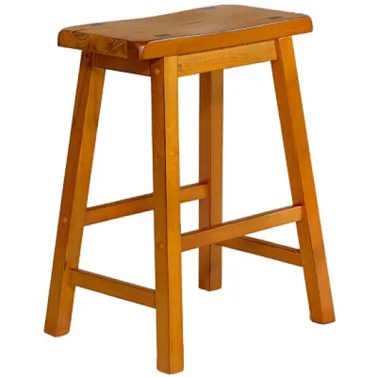 Legacy Decor Set of 2 Distressed Saddleback Wooden Stools image {2}