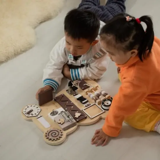 ShpilMaster Wooden Sensory Bear Shaped Learning Toddler Busy Board For Playroom, Nursery, Preschool, and Doctors' Office image {2}