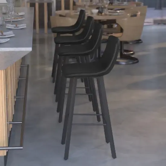 Flash Furniture Caleb Modern Armless 30 Inch Bar Height Commercial Grade Barstools with Footrests and Matte Iron Frames, Set of 2 image {3}