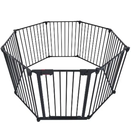 200" Adjustable Safety Gate 8 Panels Play Yard Metal Doorways Fireplace Fence Christmas Tree image {5}