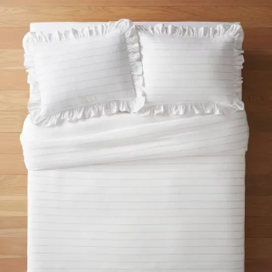 Yarn Dye Stripe with Ruffle Duvet Cover & Sham Set White/Khaki - Threshold&trade; with Studio McGee image {2}