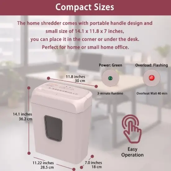 Bonsaii 6-Sheet Crosscut Paper Shredder for Home Use, Shreds Paper, Credit Cards, Staples, Clips, 3.4 Gal Wastebasket, Pink, with Handle image {1}