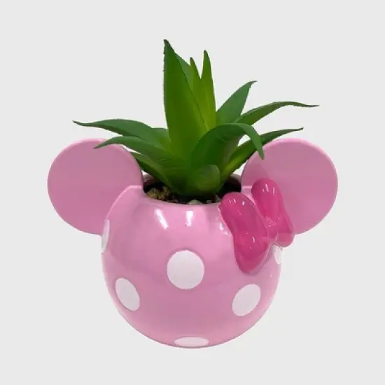 Disney 2pc Indoor/Outdoor Ceramic Mickey and Minnie Mouse Icon Succulent Set Pink/White image {5}