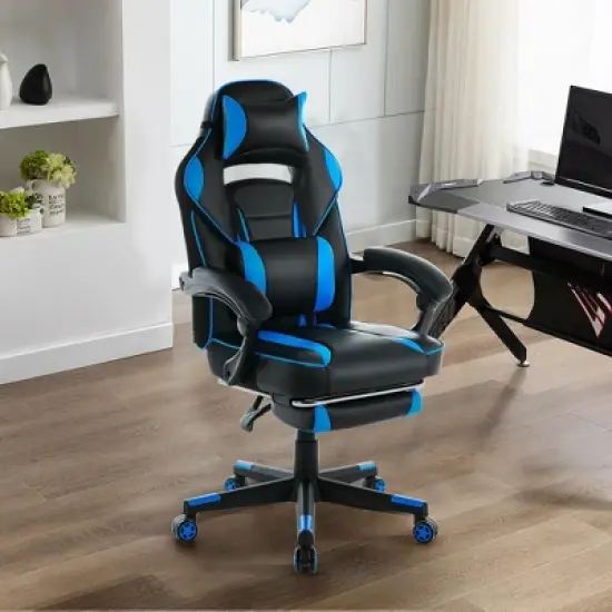 360&deg; Swivel Gaming Chair with Retractable Footrest, Adjustable Height PU Leather Computer Chair for Play Room, Home Office, Bedroom image {8}