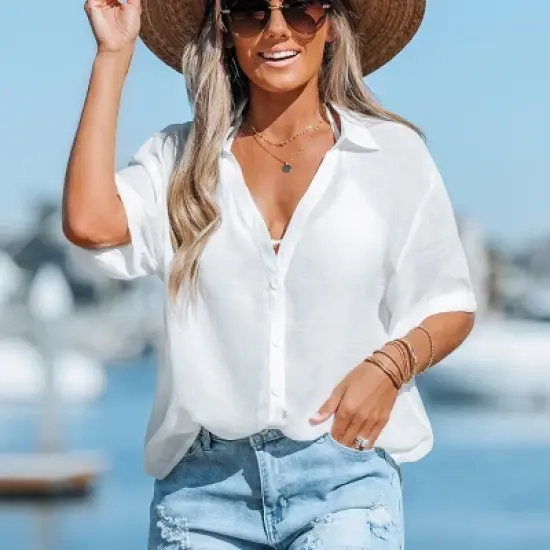 Women's Button-Front Cover Up Shirt - Cupshe image {3}