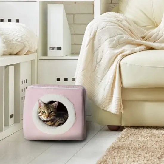 Pet Adobe Enclosed Cat Bed Cave with Removable Cushion - Pink image {2}
