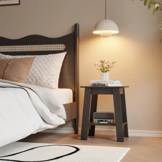 ODK End Table with Double Storage Shelves, Small Space Side Table for Farmhouse Bedroom, Studio Apartment, Entryway image {3}