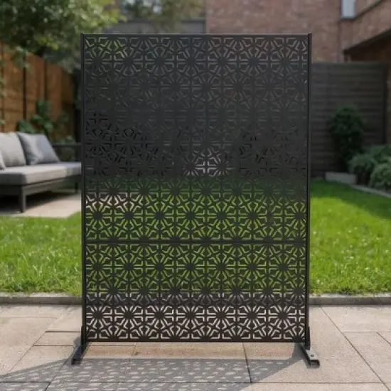 Outdoor Metal Privacy Screen 72"x47" Freestanding Decorative Fence Panels with Stand,Steel Divider & Climbing Plant Trellis for Patio Garden Balcony image {3}