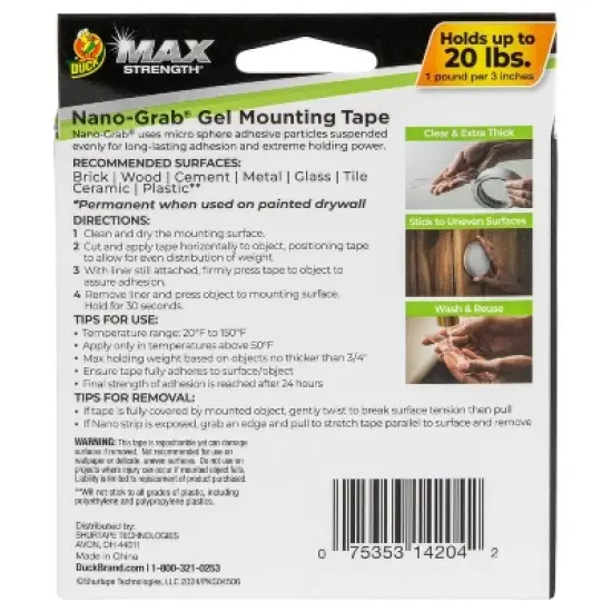 Duck Max Strength Nano-Grab Gel Mounting Tape Clear image {4}